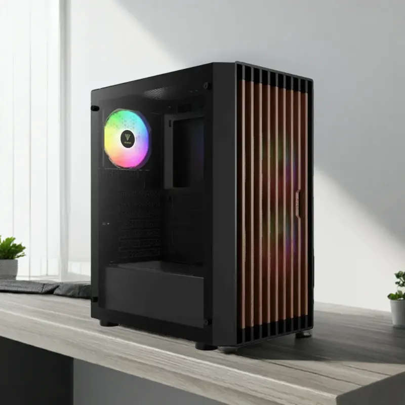 Gamdias Aura GC4 Tempered Glass Gaming Case with Walnut Mesh Front & ARGB Fans  Black