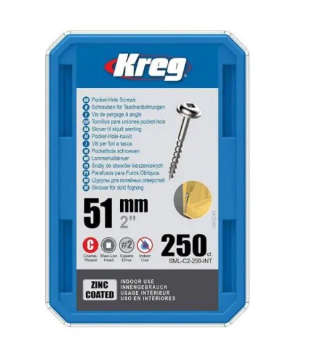 KREG Zinc Pocket Hole Screws 51MM 2.00" #8 Coarse Thread MX LOC 250CT