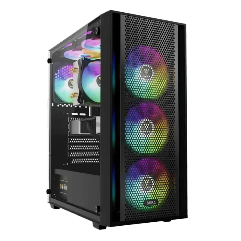 Premium Black Gaming Case with 4 ARGB Fans & Tempered Glass  AURA GC2 ELITE