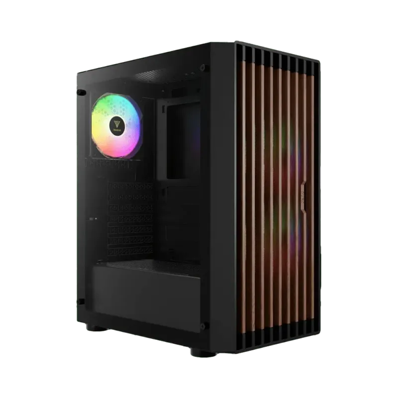 Gamdias Aura GC4 Tempered Glass Gaming Case with Walnut Mesh Front & ARGB Fans  Black