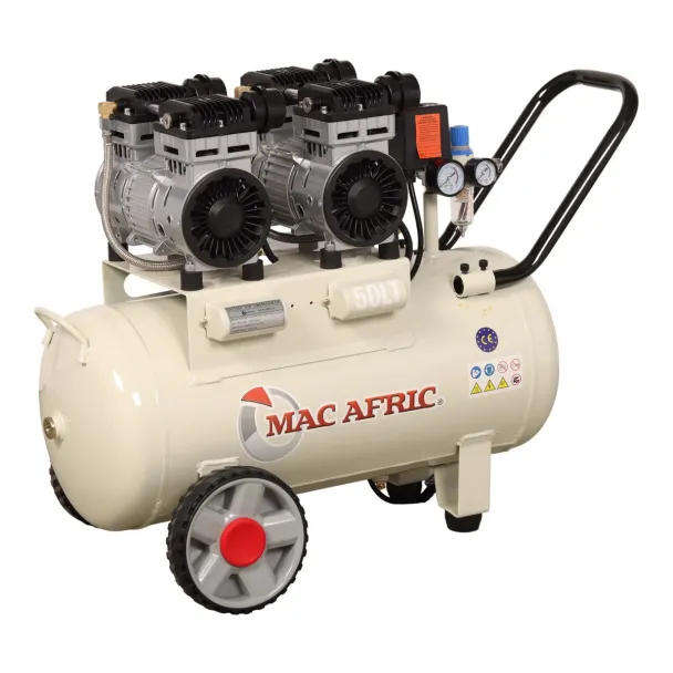MAC AFRIC 50 Litre 2x 1.5HP 230V Dual-Motor Oil Free Silent Air Compressor