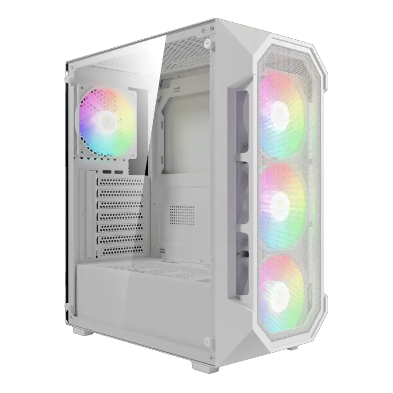 White ATX Gaming Case with ARGB Fans & Tempered Glass  Gamdias AURA-GC1-ELITE