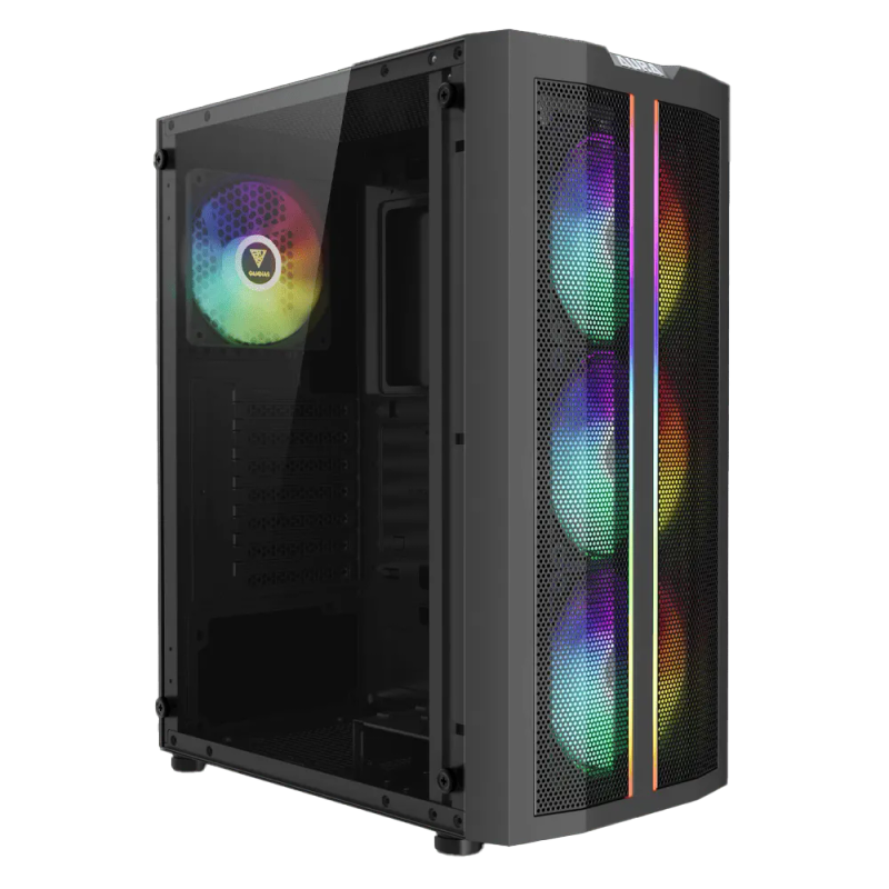 High-Performance Black Gaming Case with ARGB Fans & Dual Light Strips  AURA GC3 ELITE