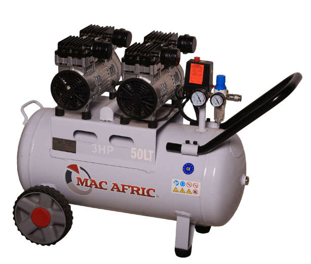MAC AFRIC Professional 50 Litre 2.2 KW (3 HP) 230 V Dual-Motor Oil Free Silent Air Compressor