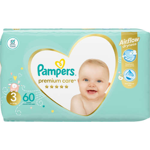 Pampers Premium Care Nappies Value Pack Size 3 60's