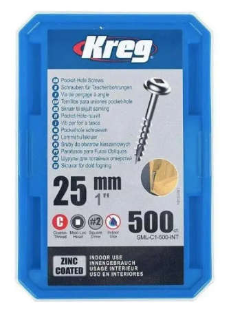 KREG Zinc Pocket Hole Screws 25MM 1.00" #8 Coarse Thread MX LOC 500CT