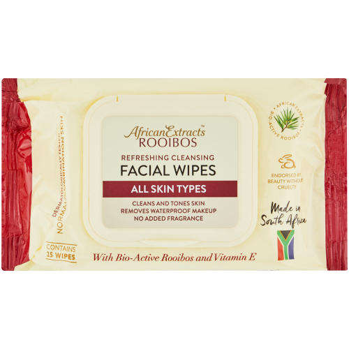 African Extracts Rooibos Cleansing Facial Wipes All Skin Types 25 Wipes