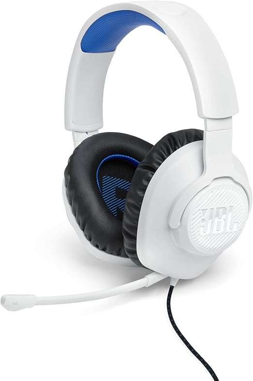 JBL Quantum 100P Console Wired Gaming Headset, White/Blue