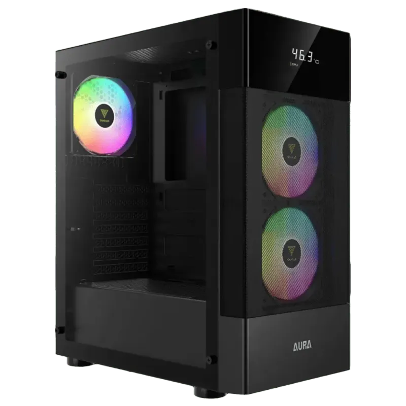 Mid-Tower PC Case with Digital Display & RGB Fans  Aura GC5