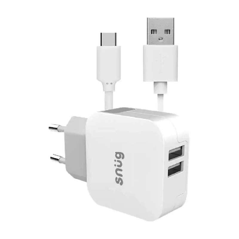 Snug 2 Port 42w PD Charger + Type C Cable - White