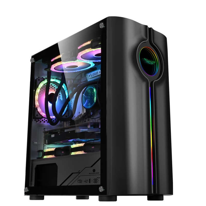 Armaggeddon Tron Holo-3 MicroATX Gaming Chassis with RGB Holographic Panel - Black