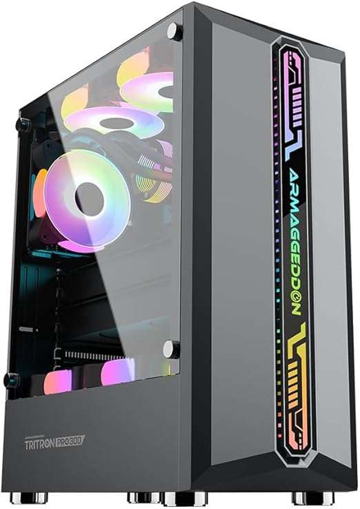Armaggeddon Tritron Pro 300 ATX Gaming Chassis with RGB Ambilight Strips and ARGB Fans - Black