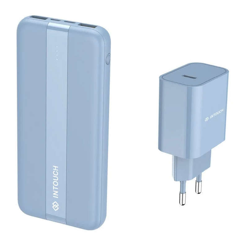 Intouch 10000mAh Power Bank + 20W Wall Charger - Blue