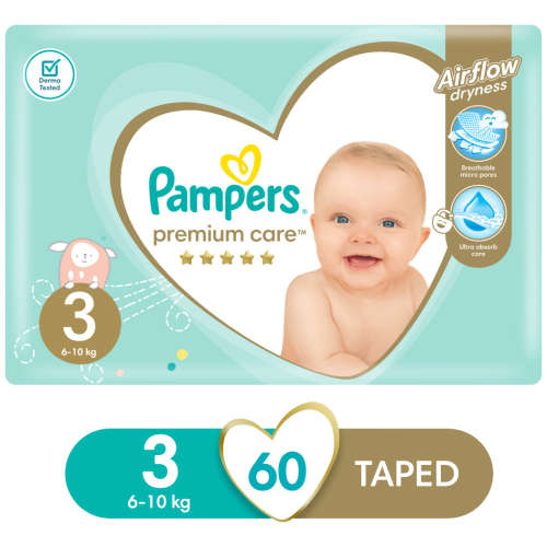 Pampers Premium Care Nappies Value Pack Size 3 60's