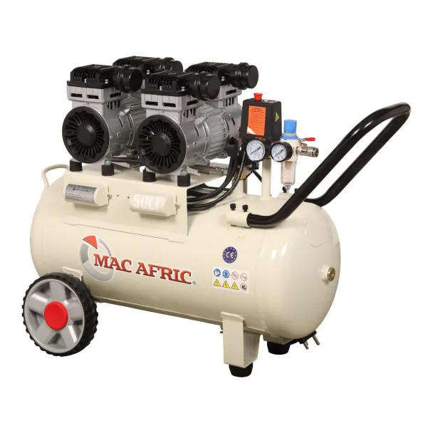 MAC AFRIC 50 Litre 2x 1.5HP 230V Dual-Motor Oil Free Silent Air Compressor
