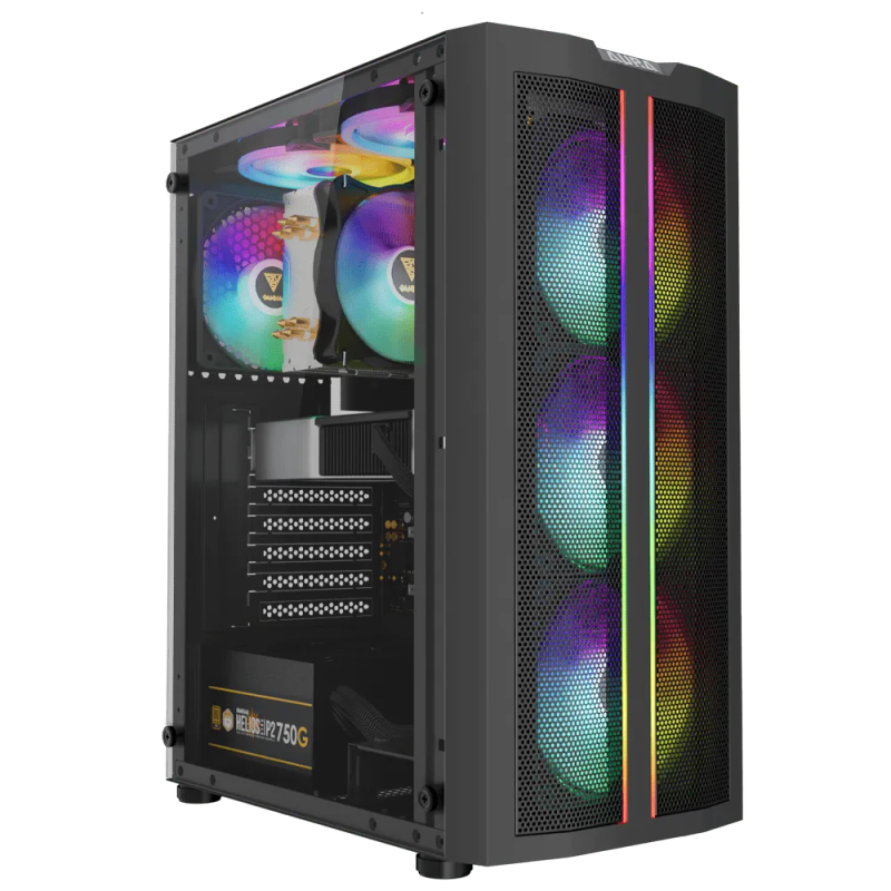 High-Performance Black Gaming Case with ARGB Fans & Dual Light Strips  AURA GC3 ELITE