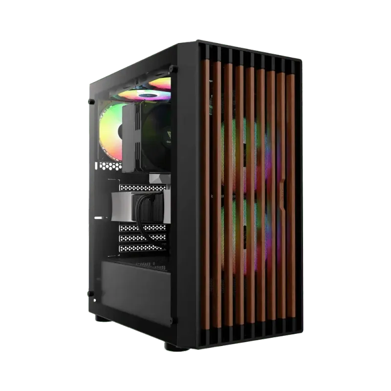 Gamdias Aura GC4 Tempered Glass Gaming Case with Walnut Mesh Front & ARGB Fans  Black