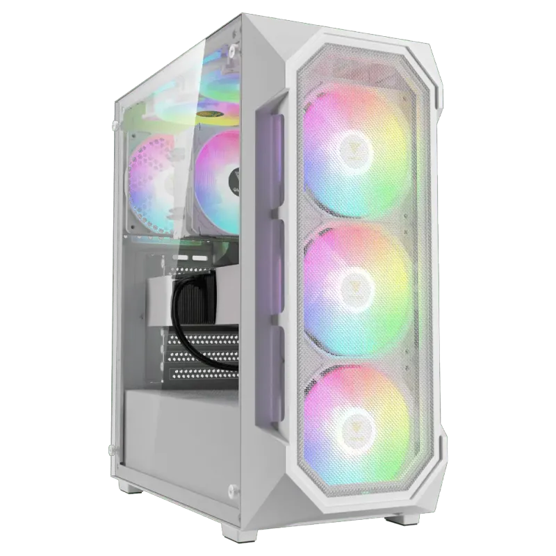 White ATX Gaming Case with ARGB Fans & Tempered Glass  Gamdias AURA-GC1-ELITE