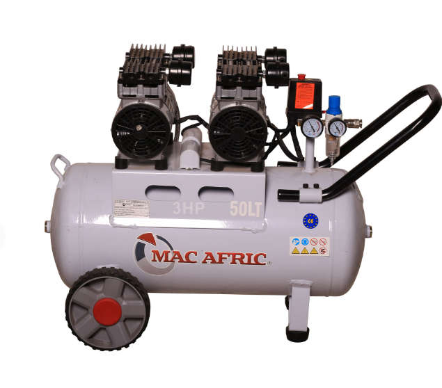 MAC AFRIC Professional 50 Litre 2.2 KW (3 HP) 230 V Dual-Motor Oil Free Silent Air Compressor