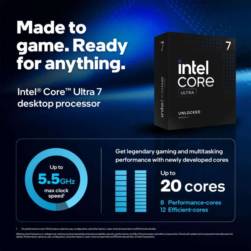 Intel Core Ultra 7 265KF Desktop Processor | 20-Core | Up to 5.5GHz Turbo | LGA 1851 | Unlocked |