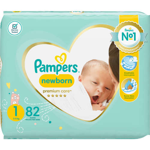 Pampers Premium Care Nappies Size 1 82's