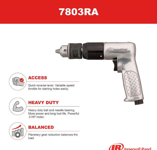 INGERSOLL RAND 7803RA 13MM Reversable Air Drill