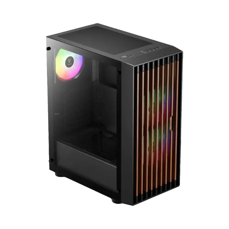 Gamdias Aura GC4 Tempered Glass Gaming Case with Walnut Mesh Front & ARGB Fans  Black