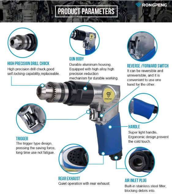 RONGPENG Pneumatic Reversible Air Drill 38 (10mm)
