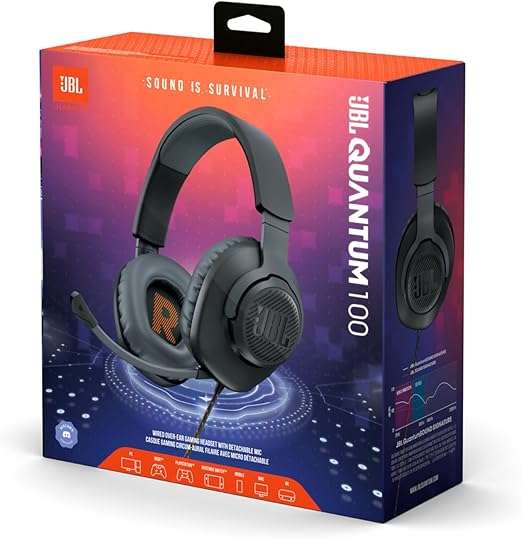 JBL Quantum 100 Wired Over-Ear Headphones with Detachable Microphone, Black