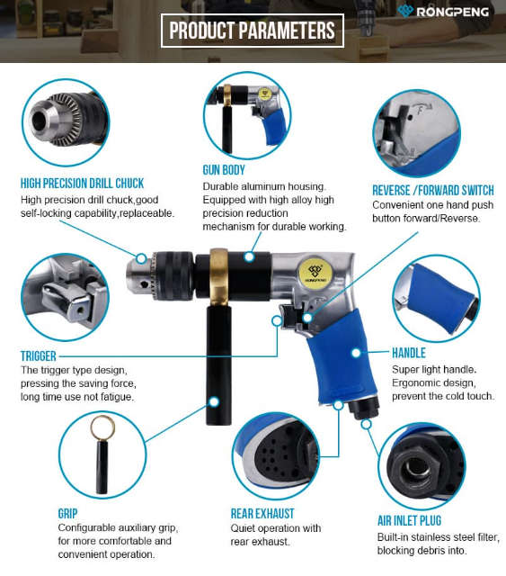 RONGPENG Pneumatic Reversible Air Drill 12 (12.5 mm)