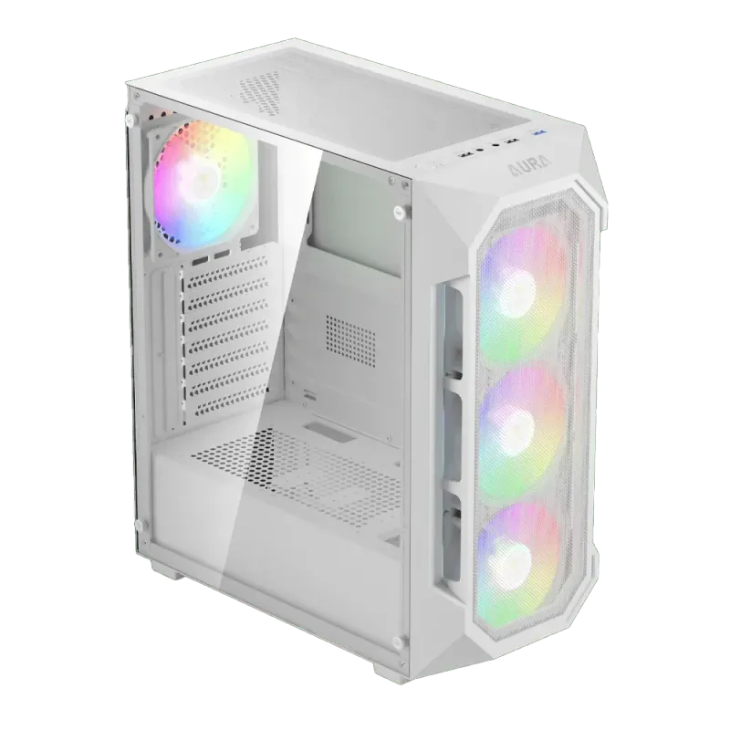 White ATX Gaming Case with ARGB Fans & Tempered Glass  Gamdias AURA-GC1-ELITE
