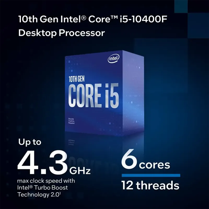 Intel Core i5-10400F 6-Core Desktop Processor (LGA 1200, No Integrated Graphics)
