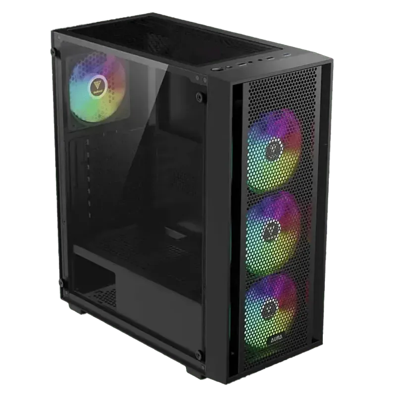 Premium Black Gaming Case with 4 ARGB Fans & Tempered Glass  AURA GC2 ELITE
