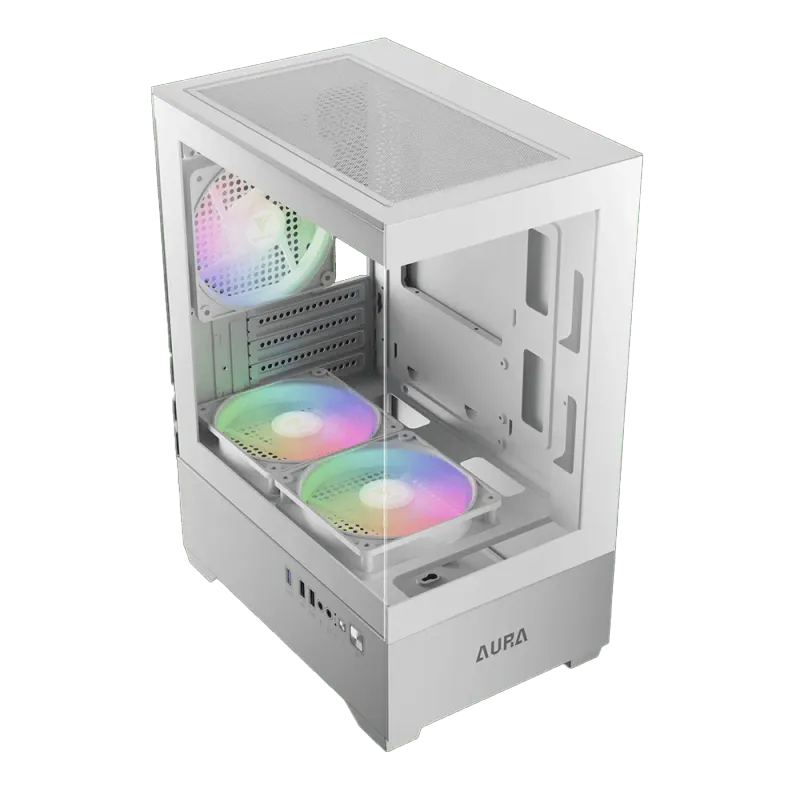 White ATX Mid Tower Gaming Case with ARGB Fans & Tempered Glass