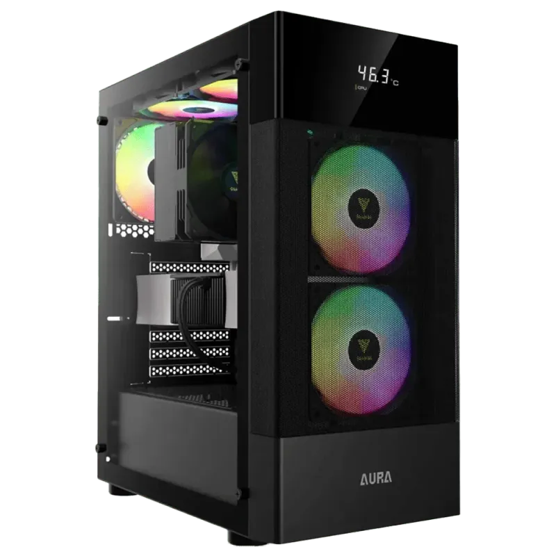 Mid-Tower PC Case with Digital Display & RGB Fans  Aura GC5