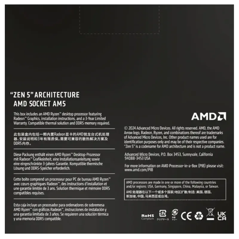 AMD Ryzen 5 9600X Processor (6-Core 12-Thread, Socket AM5)