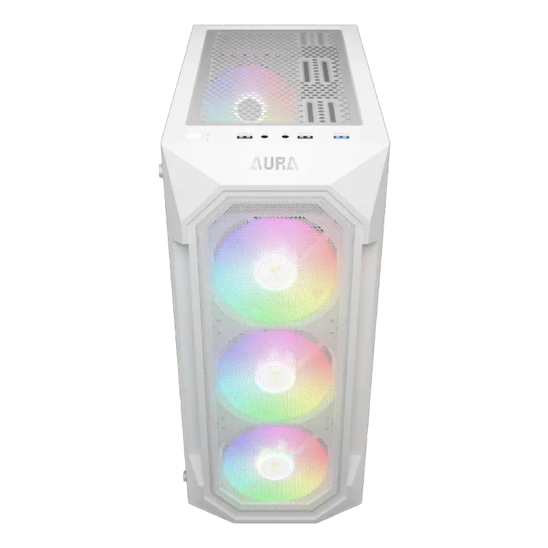 White ATX Gaming Case with ARGB Fans & Tempered Glass  Gamdias AURA-GC1-ELITE