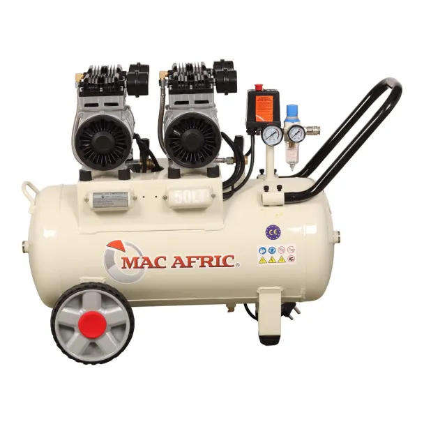 MAC AFRIC 50 Litre 2x 1.5HP 230V Dual-Motor Oil Free Silent Air Compressor