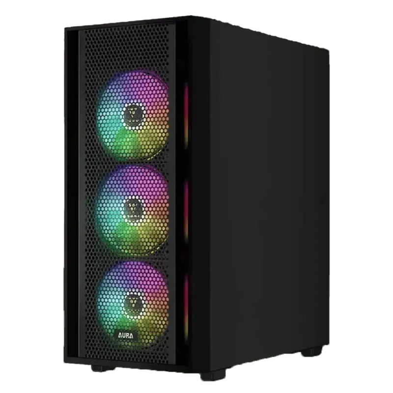 Premium Black Gaming Case with 4 ARGB Fans & Tempered Glass  AURA GC2 ELITE