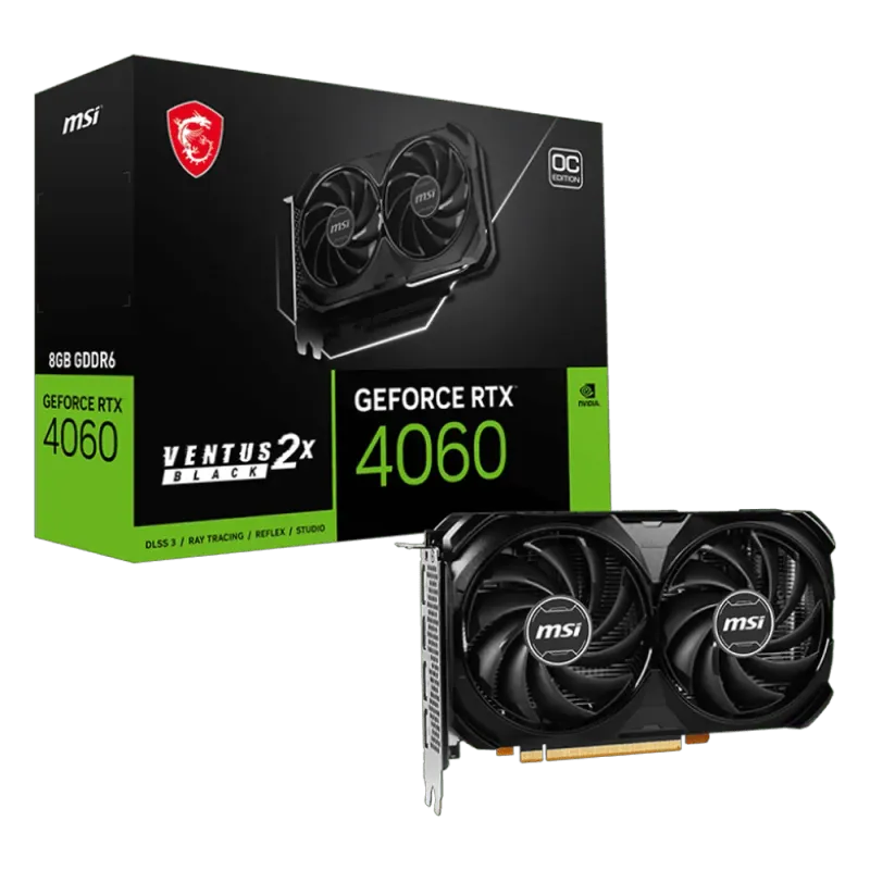 MSI GeForce RTX 4060 Ventus 2X Black 8GB OC GDDR6 Graphics Card