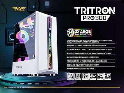 Armaggeddon Tritron Pro 300 ATX Gaming Chassis with RGB Ambilight Strips and ARGB Fans - Black