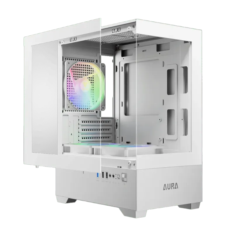 White ATX Mid Tower Gaming Case with ARGB Fans & Tempered Glass