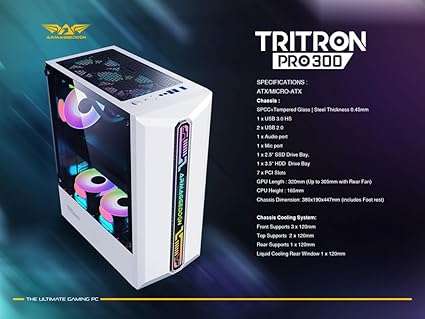 Armaggeddon Tritron Pro 300 ATX Gaming Chassis with RGB Ambilight Strips and ARGB Fans - Black