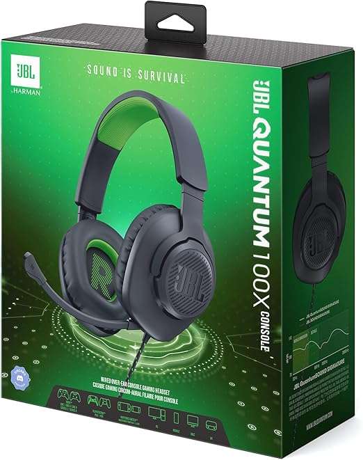 JBL Quantum 100X Console Wired Gaming Headset, Black/Green