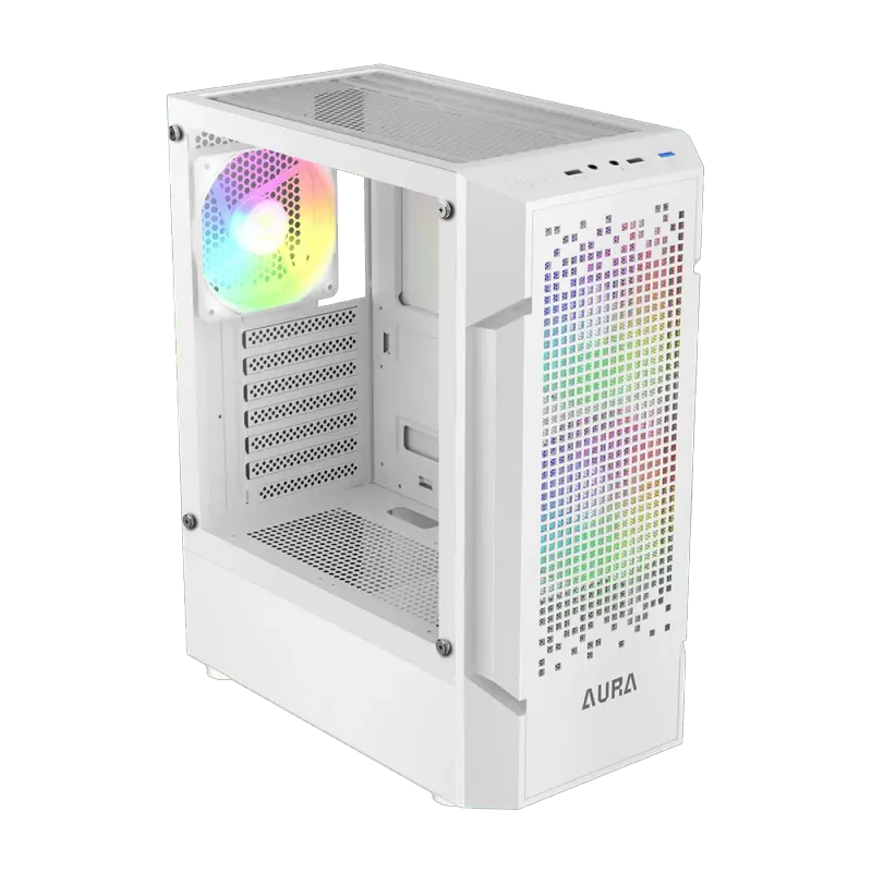 White Mid Tower Gaming Case with ARGB Fans & Tempered Glass  GC7