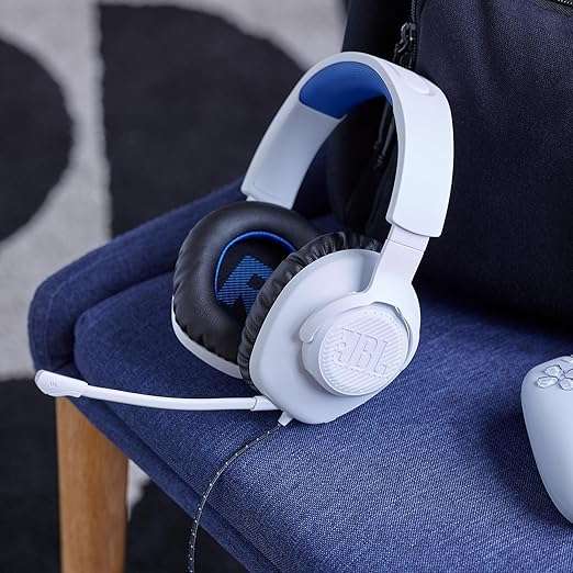 JBL Quantum 100P Console Wired Gaming Headset, White/Blue