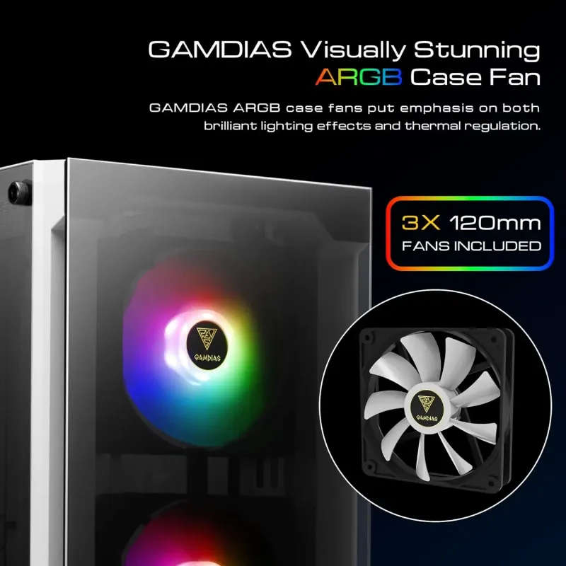 Premium White Compact Mid-Tower Gaming Case with ARGB Fans  TALOS E3