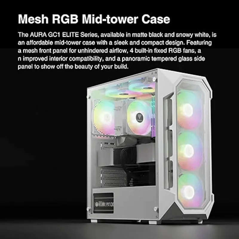 White ATX Gaming Case with ARGB Fans & Tempered Glass  Gamdias AURA-GC1-ELITE
