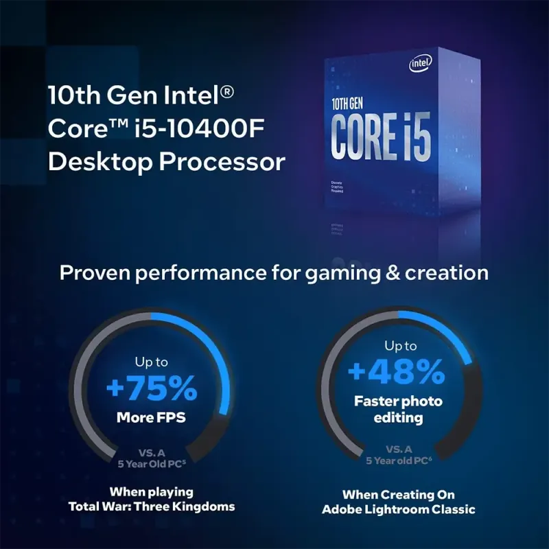 Intel Core i5-10400F 6-Core Desktop Processor (LGA 1200, No Integrated Graphics)