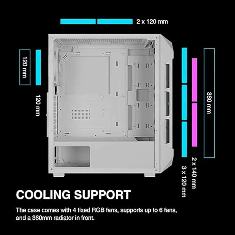 White ATX Gaming Case with ARGB Fans & Tempered Glass  Gamdias AURA-GC1-ELITE